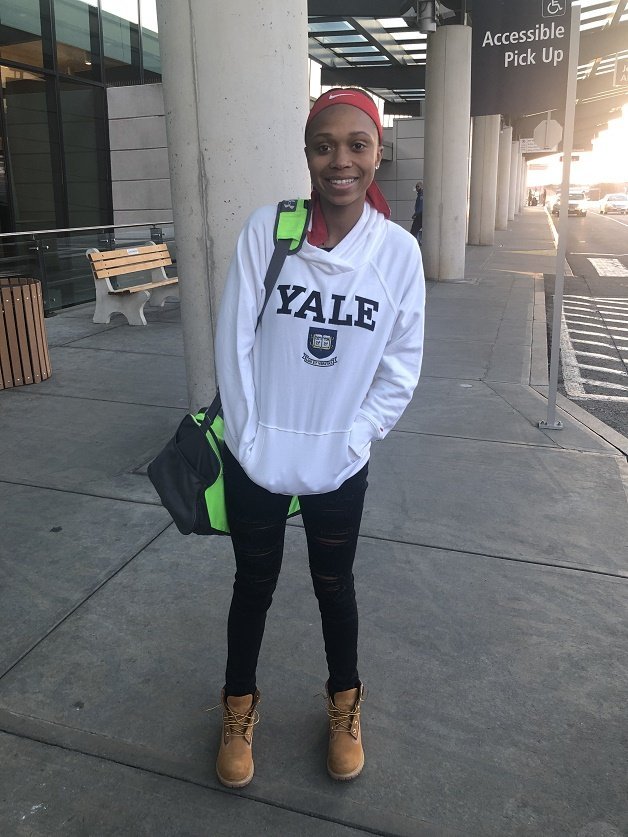 Laila Booker in a Yale sweatshirt.